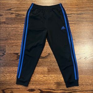 Adidas Kids Black Joggers with Blue Accents